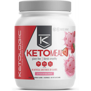 KetoLogic Keto Meal Replacement Shake Powder: Strawberry (20 Servings)  Low Carb, Keto Shake Rich In MCT Oil, Healthy Fats and Whey Protein - Formulated Macros Support Keto Diet and Ketosis