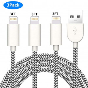 iPhone Charging Cable,Sharllen 3FT Nylon Braided Fast USB ChargingandSyncing Cord Lightning Cables Cell-Phone Charger Compatible iPhone XS/Max/XR/X/8P/8/7/7P/6/iPad White