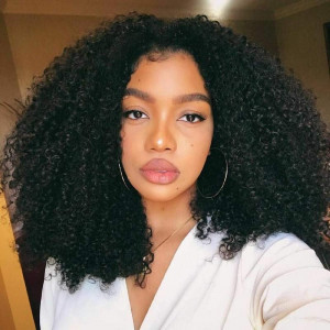 BLY Mongolian Afro Kinky Curly Human Hair 3 Bundles (14 16 18inches) Unprocessed Hair Weave Weft Big Hair for Black Women Natural Color