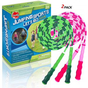 Kids Fitness Equipment Jump Skipping Rope for Girls Boys,Adjustable Segmented Rope Pink and Green 2 Pack