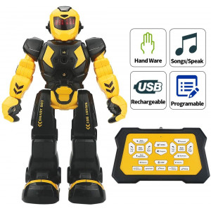 Sikaye Remote Control Robot for Kids Intelligent Programmable Robot with Infrared Controller Toys,Dancing,Singing, LED Eyes,Gesture Sensing Robot Kit for Childrens Entertainment (Black/Yellow)