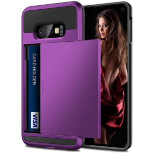 Vofolen Cover for Galaxy S10e Case Wallet Card Holder ID Slot Sliding Door Hidden Pocket Anti-Scratch Dual Layer Protective Hard Shell Rugged TPU Bumper Armor Case for Samsung Galaxy S10 E (Purple)