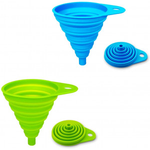 ddLUCK 2 Pack Silicone Collapsible Funnel, Flexible/Foldable/Kitchen Funnel for Water Bottle Liquid Transfer Narrow and Wide Mouth Funnels Hopper (Green and Blue