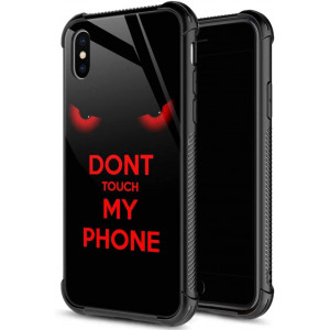iPhone XR Case,9H Tempered Glass iPhone XR Cases Don't Touch My Phone Pattern for Men Boys,Soft Silicone TPU Bumper Case for iPhone XR inch 6.1 Don't Touch