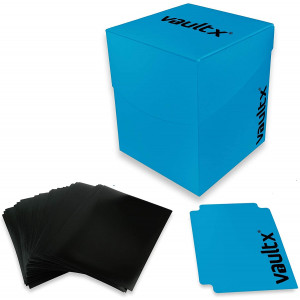 Vault X Deck Box and 150 Black Card Sleeves - Large Size for 120-130 Sleeved Cards - PVC Free Card Holder for TCG (Blue)
