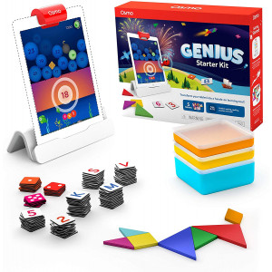 Osmo - Genius Starter Kit for iPad - 5 Hands-On Learning Games - Ages 6-10 - Math, Spelling, Problem Solving, Creativity and More - (Osmo iPad Base Included)