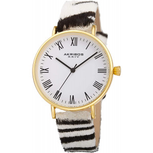 Akribos Animal Print Cavallino Leather Strap Watch - Slim Case Fashionable with Multiple Colors Women's - AK1080
