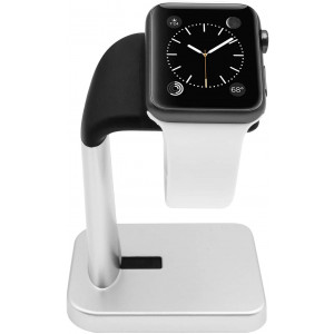 Macally Apple Watch Stand Holder - The Perfect Nightstand iWatch Charging Dock Station - Compatible with Smartwatch Series 5, Series 4, Series 3, Series 2, Series 1 (44mm, 42mm, 40mm, 38mm) (Silver)