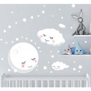 Create-A-Mural Nursery Wall Decals Baby Room Decor w/Moon Stars Clouds Wall Stickers (60) Room Decal Pieces