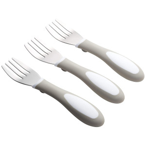 ECR4Kids My First Meal Pal Toddler Forks, BPA-Free and Dishwasher Safe Utensils for Babies and Kids, Children's Flatware for Self-Feeding, White/Light Grey (3-Pack)