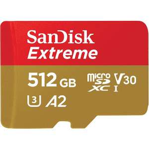 SanDisk 512GB Extreme microSDXC UHS-I Memory Card with Adapter - C10, U3, V30, 4K, A2, Micro SD - SDSQXA1-512G-GN6MA
