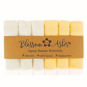 Blossom Aster Bamboo Baby Washcloths - 6 Pack - Ultra Soft - Absorbent Towels for Baby's Sensitive Skin - 10"x10" - Infant | Newborn | Baby Shower Gift (Yellow)