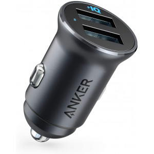 Anker Car Charger, Mini 24W 4.8A Metal Dual USB Car Charger, PowerDrive 2 Alloy Flush Fit Car Adapter with Blue LED, for iPhone XR/Xs/Max/X/8/7/Plus, iPad Pro/Air 2/Mini, Galaxy, LG, HTC and More