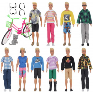 EuTengHao 26Pcs Doll Clothes and Accessories for 12 Inch Boy Dolls Include 20 Different Wear Clothes Shirt Jeans Set for 12'' Boy Doll,2 Pairs of Glasses,2 Earphones,Cat and Big Bike for 30cm Boy Doll