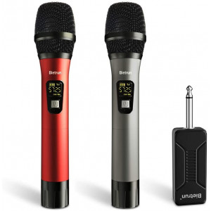 Wireless Microphone, UHF Wireless Dual Handheld Dynamic Mic System Set with Rechargeable Receiver, 260ft Range, 6.35mm(1/4'') Plug, for Karaoke, Voice Amplifier, PA System, Singing Machine, Church