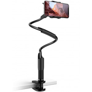 Phone Holder Bed Gooseneck Mount - Lamicall Flexible Arm 360 Mount Clip Bracket Clamp Stand for Cell Phone 11 Pro XS Max XR X 8 7 6 Plus 5 4, Samsung S10 S9 S8 S7 S6, Overall Length 33.4In(Black)