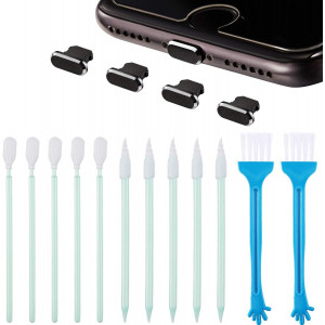 Tatuo Metal Anti Dust Plugs Compatible with iPhone 5/6/ 7/8/ X/XS, Included Phone Port Cleaning Brush Kit, Cell Phone Speaker Cleaning Brushes and Phone Receiver Cleaning Brush Set (16 Pieces)