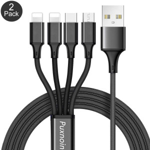 Multi Charging Cable, Multi Charger Cable 2Pack 4FT Nylon Braided Universal 4 in 1 Multiple USB Cable Fast Charging Cord Adapter with Type-C, Micro USB Port Connectors for Cell Phones Tablets and More