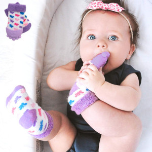 Nuby Soothing Teether Sock, Purple Butterfly, 5"