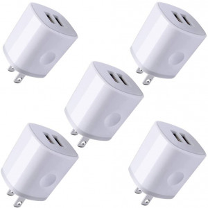 USB Wall Plug, Charger Block, 5Pack AndHot 2.1Amp 2-Port USB Wall Charger Home Travel Fast AC Power Adapter Compatible with iPhone 11 Pro/XS/XR/X/8/7/6 Plus, iPad, Samsung, Android, Kindle, LG, Moto