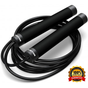 Ballistyx Jump Rope - Premium Speed Jump Rope with 360 Degree Spin, Steel Handles, Silicone Grips and 2 x Adjustable Cables - for Crossfit, Gym and Home Fitness Workouts and More
