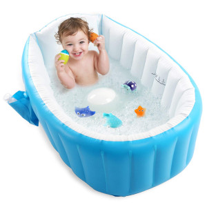Baby Inflatable Bathtub, Portable Infant Toddler Bathing Tub Non Slip Travel Bathtub Mini Air Swimming Pool Kids Thick Foldable Shower Basin, Blue