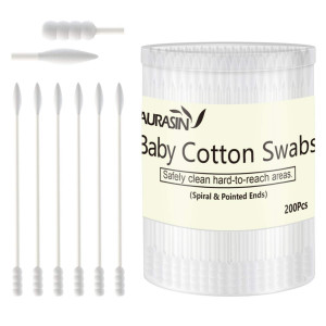 Baby Cotton Swabs, Paper Sticks Cotton Buds for Baby Ear Nose Clean-200Pcs(Spiral and Pointed)