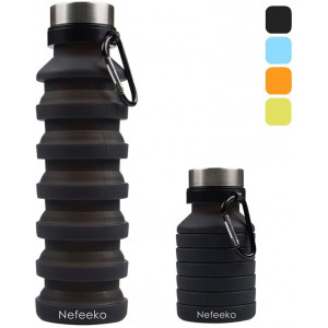 Nefeeko Collapsible Water Bottle, Reuseable BPA Free Silicone Foldable Water Bottles for Travel Gym Camping Hiking, Portable Leak Proof Sports Water Bottle with Carabiner, 18oz