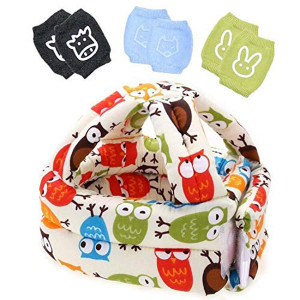 Lightton Toddler Baby Safety Helmet Infant Protective Harnesses Cap Adjustable Printed +3pcs Baby Crawling Anti Slip Knee Pads