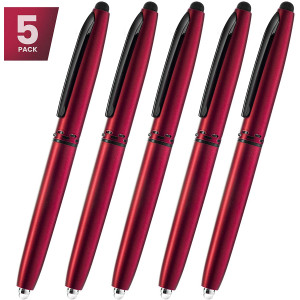 Stylus Pen- Capacitive Stylus, 3-in-1 Metal Pen, Multi-Function,Ballpoint Ink Pen,with LED Flashlight, for Touchscreen Devices, Tablets, iPads, iPhones,5PK, Red