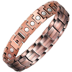 Feraco Elegant 99.99% Pure Copper Bracelet for Men Wide Copper Magnetic Bracelets with Strong Magnets, 8.58 Inch Adjustable