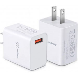 QC 3.0 Wall Charger Adapter, Besgoods 2-Pack 18W USB Wall Charger Block Fast Phone Charger USB Plug Compatible with Samsung Galaxy s10 S8 S9 Note 8, iPhone, iPad, Tablet, LG, HTC  White