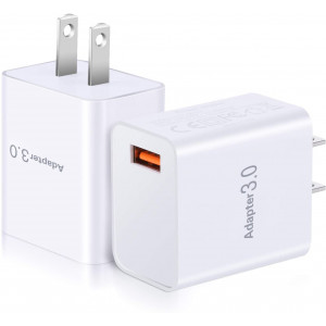 QC 3.0 Wall Charger, OKRAY 2 Pack 18W Fast Charging USB Power Adapter with Wall Plug Compatible 10W Wireless Charger, iPad Pro, Tablets, iPhone 11/XS/8, Samsung Galaxy S10/S9, LG, HTC (White White)
