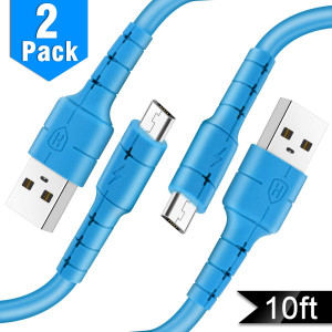 Micro USB Cable Android,(2Pack 10FT) Micro USB to USB A High Speed Android Charger Soft TPE Cord Compatible with Samsung Galaxy S6 S7 J7 Note 5, LG, Kindle, Xbox, PS4 and More (Blue, 10ft)