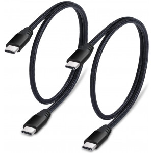 Besgoods 2-Pack 1.5ft Short Braided USB C to USB C 2.0 Cable - High Speed Type C to Type C Charger Cable Compatible Pixel 2XL/2, Nexus 6P 5X, Samsung Galaxy S10 S9 S8 Note 8 - Black