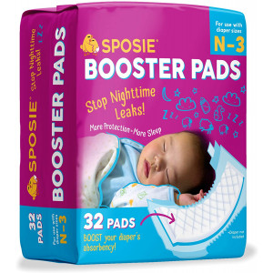 Sposie Overnight Baby Diaper Booster Pads/ Doublers for Newborns to Size 3 Diapers| 32 Insert-Pads| No Adhesive, Easy Repositioning, Disposable, Nighttime Protection for Infant Boys and Girls