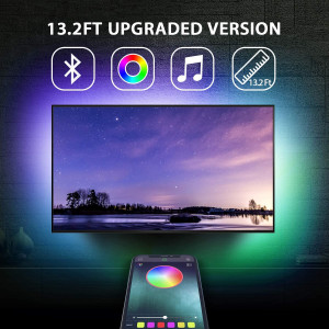 13.2Ft TV Backlights USB Light Strip Kit for 55"-70" TV, Mirror, PC, APP Control Sync to Music, Bias Lighting, 5050 RGB Waterproof IP65 USB LED Strip Lights Compatible with Android iOS