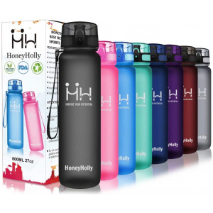HoneyHolly Water Bottle with Time Marker 350/500/800ml/1L Leakproof BPA-Free Reusable Tritan Plastic Large Sports Water Bottles with Filter Eco Friendly for Kids School Fitness Bike Camping Hiking