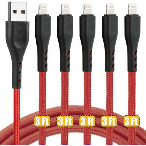 Lightning Cable 3ft, 5 Pack 3 feet iPhone Charger Cable Cord, 3 Foot CyvenSmart Nylon Braided High-Speed Charging Cord Compatible with iPhone 11/Xs/XS Max/XR/X / 8/8 Plus / 7/7 Plus, and More