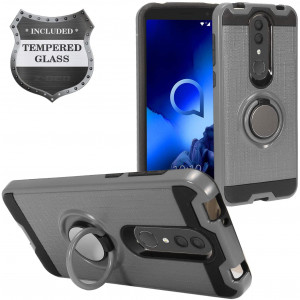 Z-GEN - Alcatel Onyx 5008R - Hybrid Phone Case w/Ring Stand + Tempered Glass Screen Protector - RS2 Gray