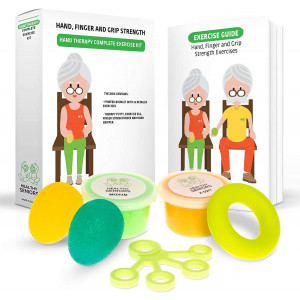 Healthy Seniors Complete Hand Therapy Set - Perfect for Rheumatoid Arthritis: Reduce Stiffness and Pain, Increase Strength and Flexibility. Best Stroke Rehab Equipment