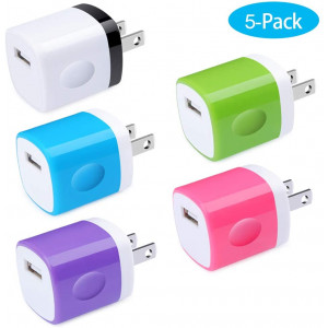 Charging Block, Charger Box, Ououdee 1A 5-Pack Travel Single Port USB Wall Charger Brick Cubes Compatible iPhone X/8/8 Plus/7/6S Plus, Samsung Galaxy s10e S10 S9 S8 Plus/S7/S6/Note 9/8, LG G8 G7, Moto