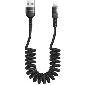 Anti Winding Cable, Mcdodo LED Coiled Cord Nylon Braided Sync Charge USB Data 6FT/1.8M Cable Compatible New Phone List Below (Black, 6FT/1.8M)