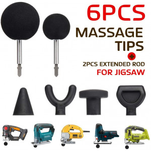 Serveyou 6PCS/Set Percussion Massage Tip Bit Adapter Massage Adapter Attachment with 2 Extended Rod for Jigsaw Massager Adapter Attachment for Neck Shoulder(6pcs, Shown)