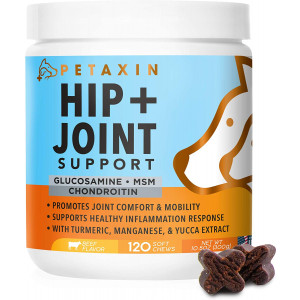 Petaxin Glucosamine for Dogs - Advanced Hip and Joint Supplement - Support for Dog Joint Pain Relief and Dog Mobility - with Chondroitin, MSM, Turmeric, Yucca - 120 Soft Chews
