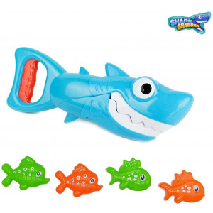INvench Shark Grabber Baby Bath Toys - Blue Shark with Teeth Biting Action Include 4 Toy Fish Bath Toys for Boys Girls Toddlers (Blue)