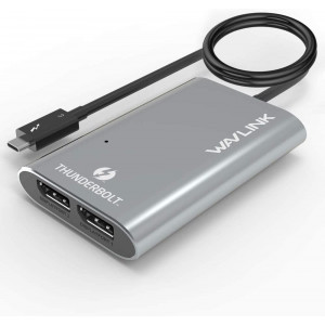 Wavlink Thunderbolt 3 Dual DisplayPort 8K Adapter DisplayPort 1.4 Support up to 8K(7680 x 4320) @30Hz, Dual 4K@60Hz or FHD@144KHz Resolution, Compatible with Mac and Some Windows Systems