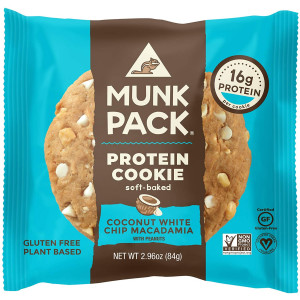 Munk Pack Coconut White Chip Macadamia Protein Cookie with 16 Grams of Protein | Soft-Baked | Vegan | Gluten, Dairy and Soy Free | 12 Pack