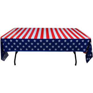 Exquisite 6-Pack Premium Rectangle American Flag Design Plastic Tablecloth - USA Stars and Stripes Tablecloth Disposable Plastic Table Cover for July 4th - 54 inch. x 108 inch.