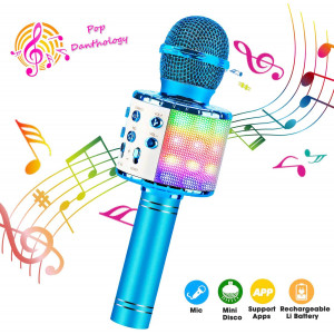 ShinePick Bluetooth Karaoke Microphone, 4 in 1 Wireless Microphone Handheld Portable Karaoke Machine, Home KTV Player, Compatible with Android and iOS Devices(Blue)